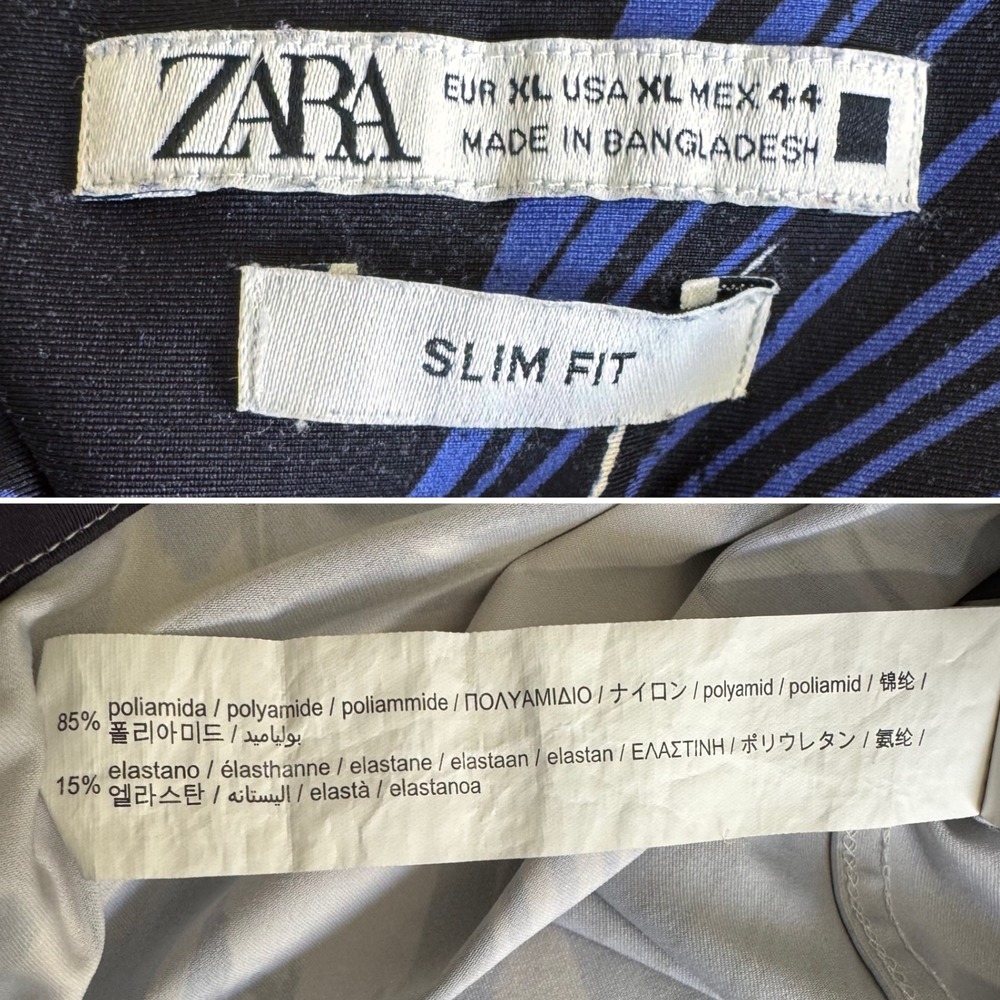 Zara Mens Slim Fit Floral Button Down Shirt Blue White XL Short Sleeve Tropical - Picture 9 of 9